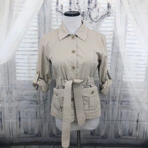 J Crew Women Size 8 Belted Safari Trench Jacket Pocket Cotton Khaki Beige Tan